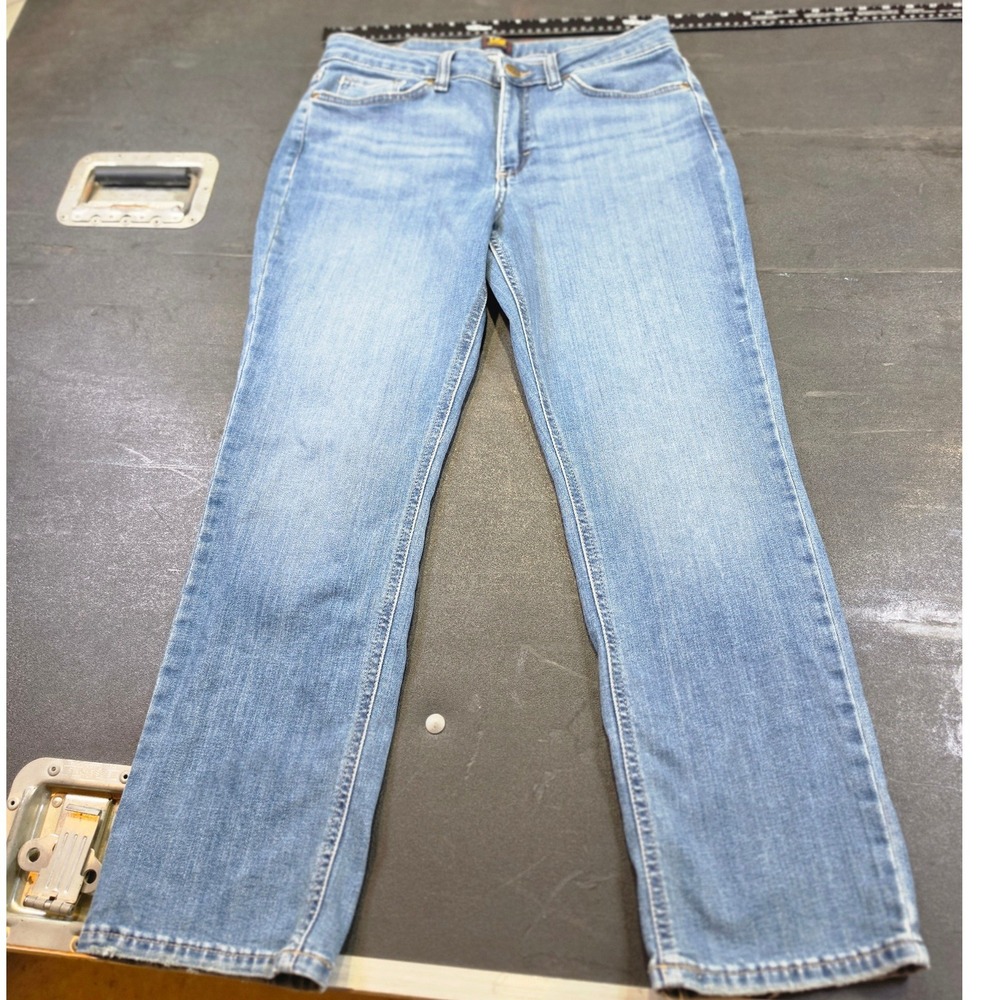 Lee Womens Straight Leg Jeans Medium Wash Blue Denim Mid Rise 0238